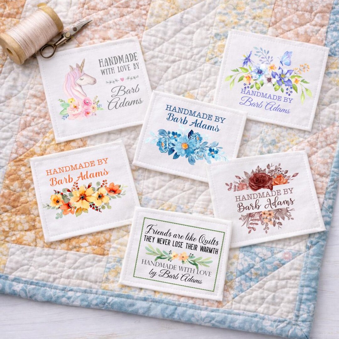 Personalized Floral Quilt Labels Set of 6, Custom Quilt Tags With Name ...