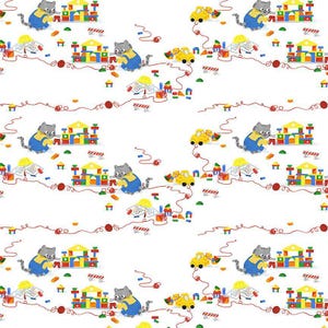Cats at Work Quilt Fabric Kitty Blocks DLW3198 WHITE by Dear Stella