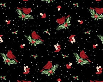 Snowy Gnomies Christmas Quilt Fabric 3074 49375 937 Cardinals Black