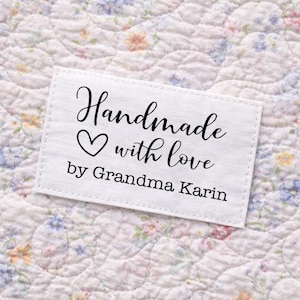 Personalized Handmade With Love Quilt Labels, Custom Quilt Label with Maker Name, Sewing Labels for Quilts, Quilting Labels, 9 Fabric Labels