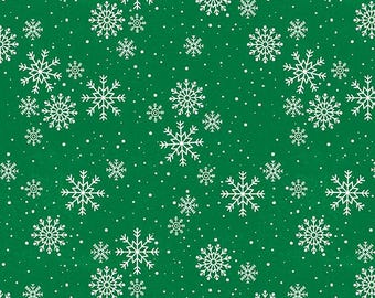 Snowy Gnomies Christmas Quilt Fabric 3074 49376 717 Snowflakes Green