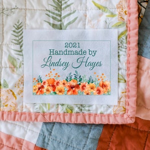 Cotton or Polyester Quilt Labels personalized with your name. This set of 6 labels is available in sew on form. Printed for you