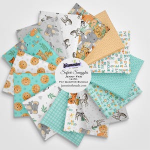Safari Snuggles Fat Quarter Bundle – 14 Piece Baby Quilt Fabric Set – Jenny Faw Wilmington Prints – Nursery Fabric Bundle