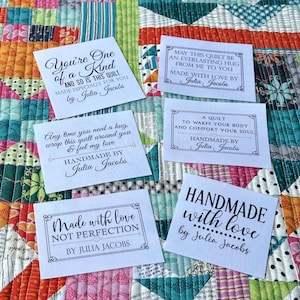 Personalized Quilt Label Assortment - Handmade Quilt Label Assortment on cotton or polyester. Set of 6 assorted labels as shown in photos