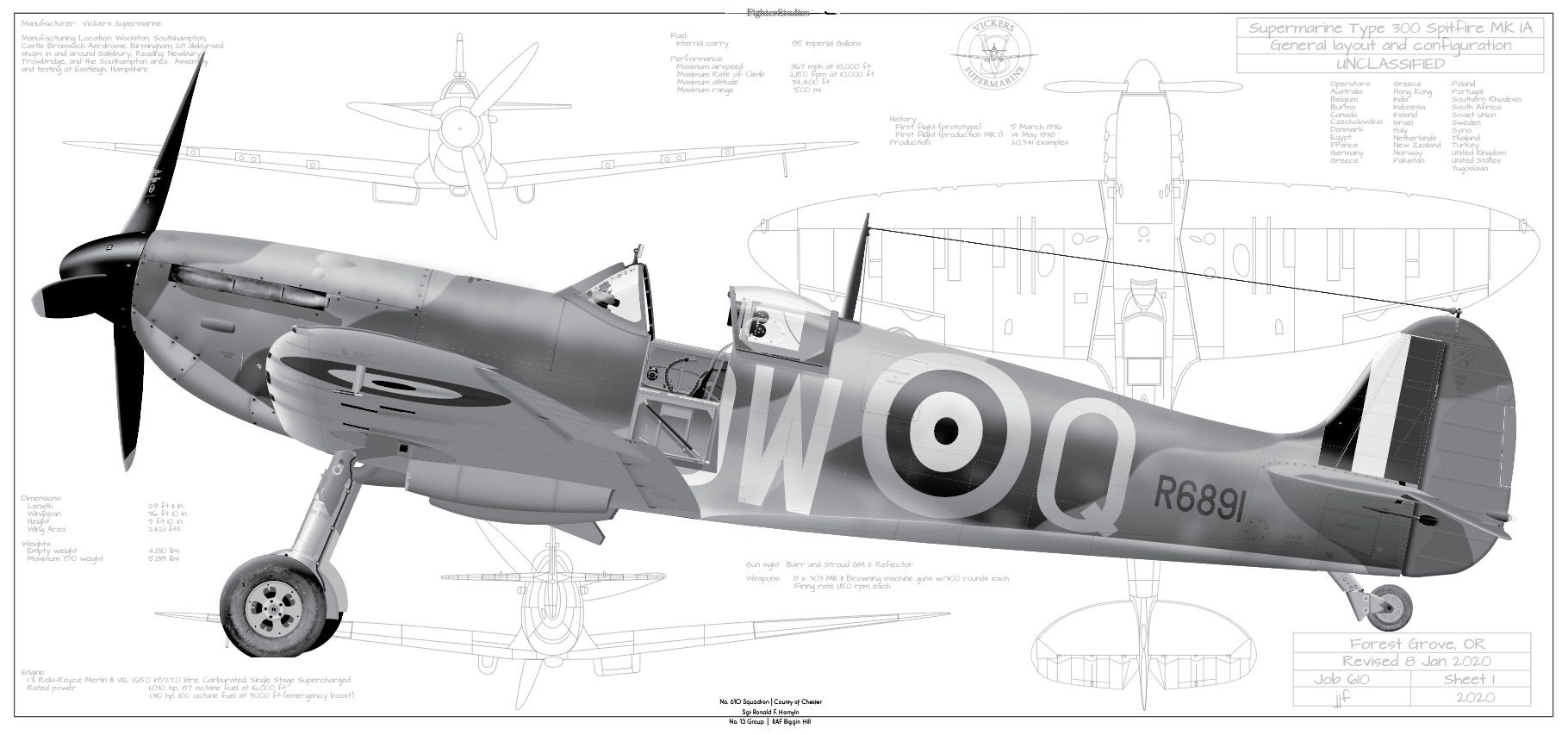 Spitfire Mk IA No. 610 Squadron RAF Biggin Hill Fine Art Profile