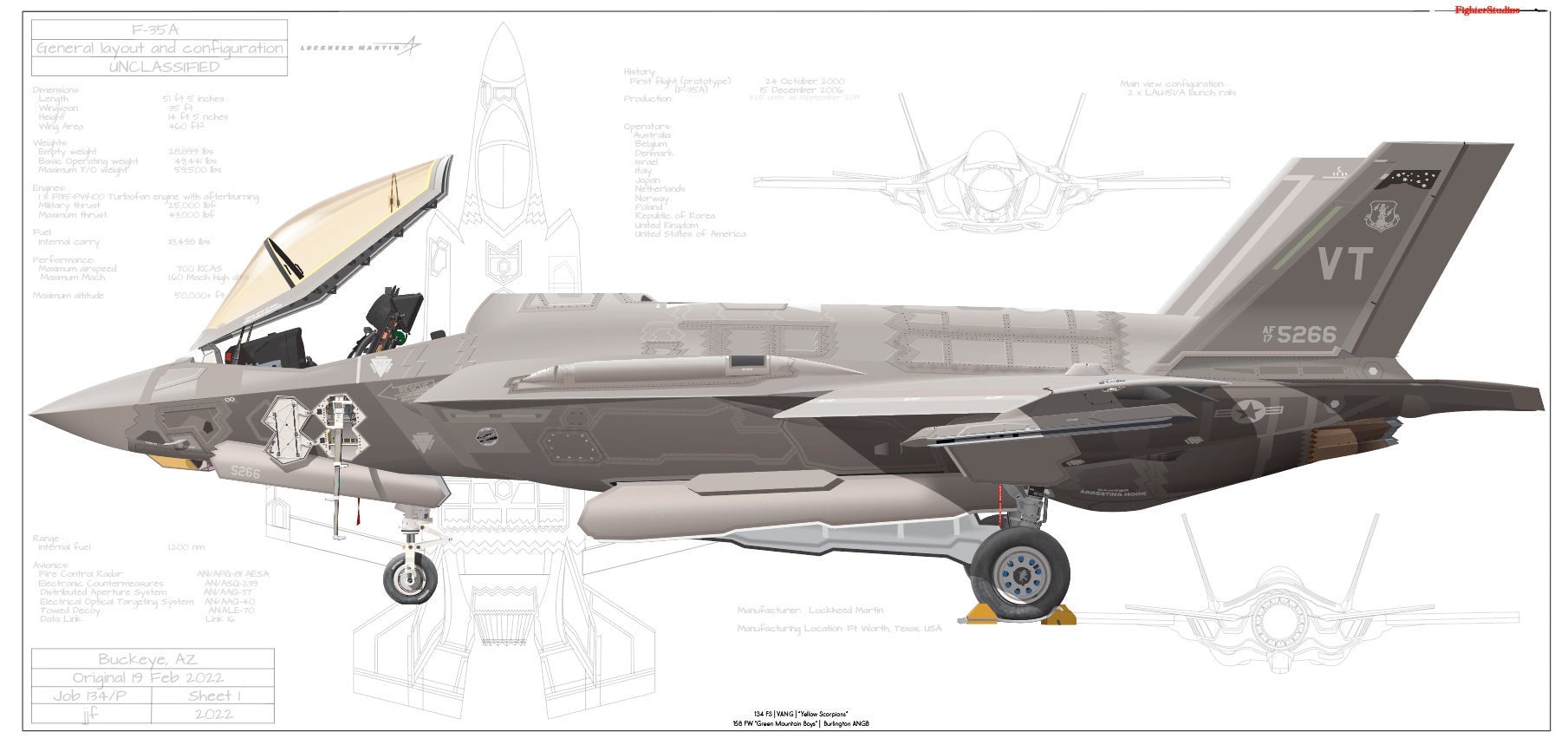 F-35A Lightning II 134 FS Yellow Scorpions 158 FW Green Mountain