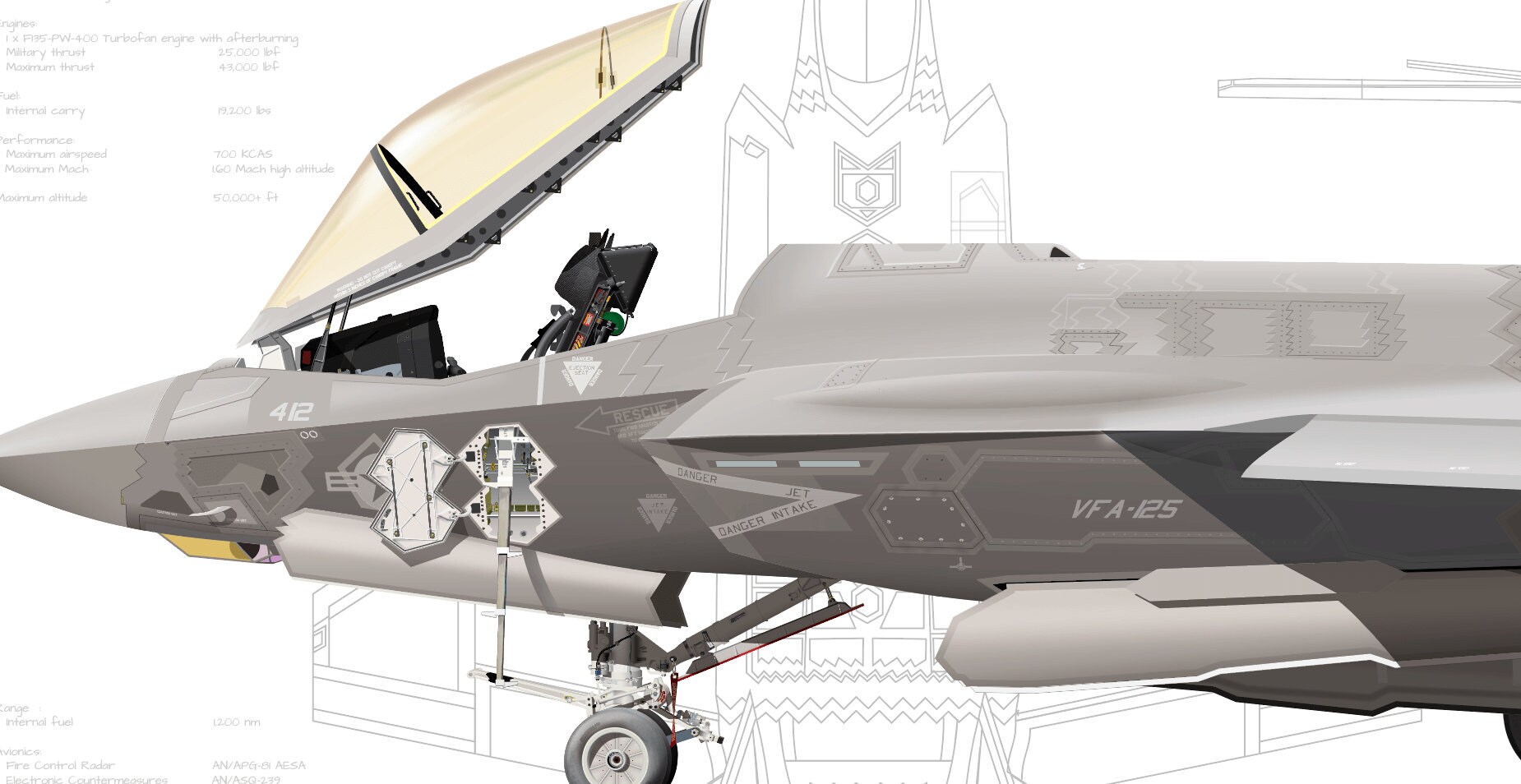 F-35C Lightning II VFA 125 Rough Raiders Fine Art Aircraft Profile ...