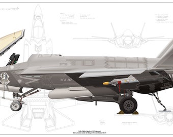 F-35C Lightning 2 VFA 147 &quot;Argonauts&quot; NAS Lemoore Fine Art Aircraft Profile Print