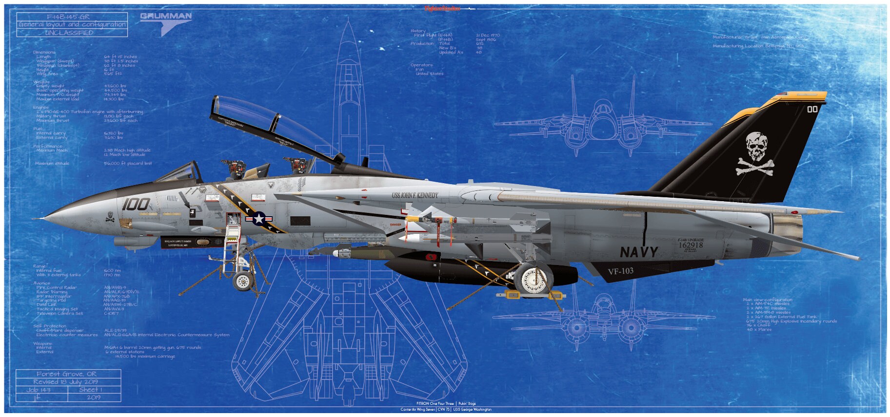 F-14B-145 GR トムキャット戦闘機飛行隊 103「ジョリー ロジャース