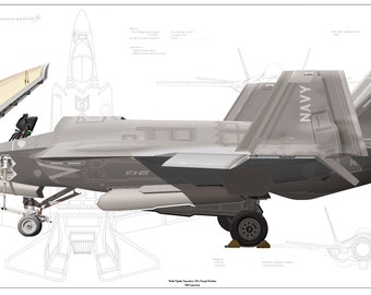 F-35C Lightning II VFA 125 Rough Raiders fine art aircraft profile print