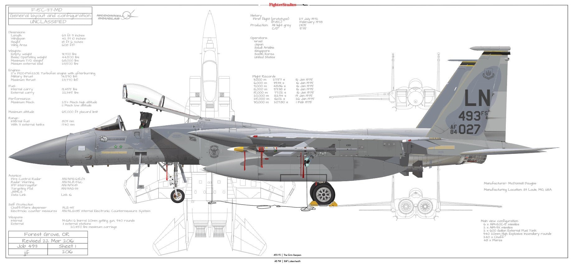 F-15C-37-MC イーグル 493 戦闘飛行隊「グリム リーパーズ」第 48 戦闘