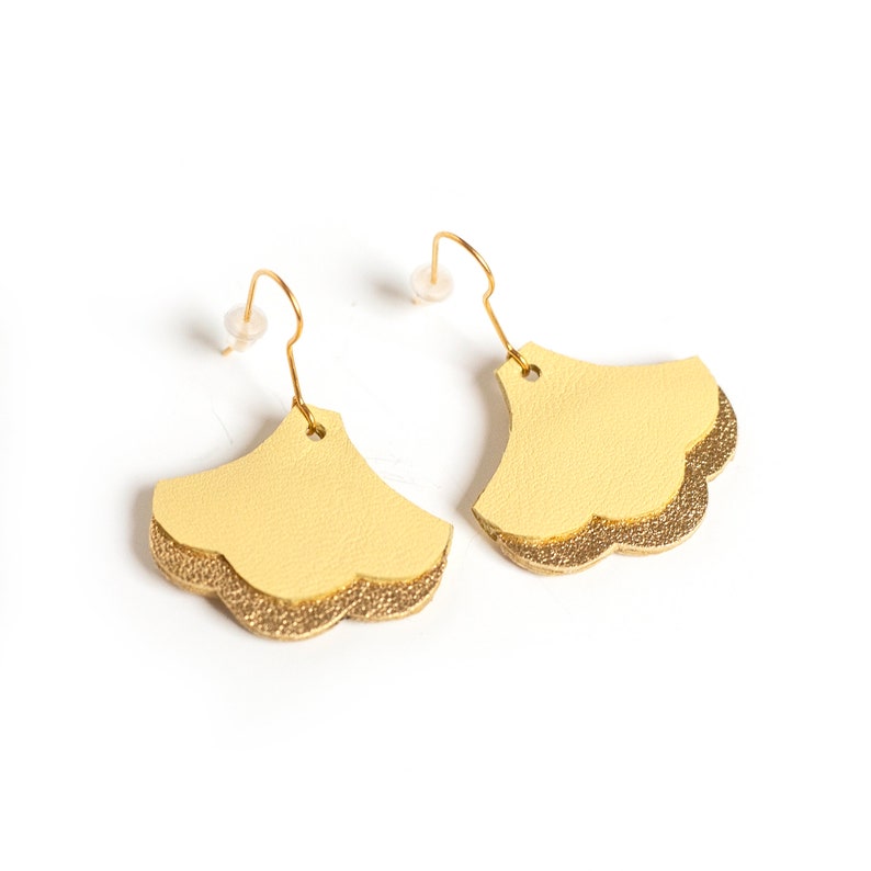 Two Colors Leather Earrings Gift Idea for Mother/'s Day Dangle Earrings Yellow and Gold Ginkgo Leaf Earrings Handcut in Leather