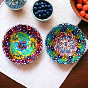 12 Cm Lace Ceramic Bowls Set of 2 for Snack, Tapas, Pudding, Nuts, Rice, Yoghurt, Hummus, Appetizer, Soy Sauce For Use or Decorative