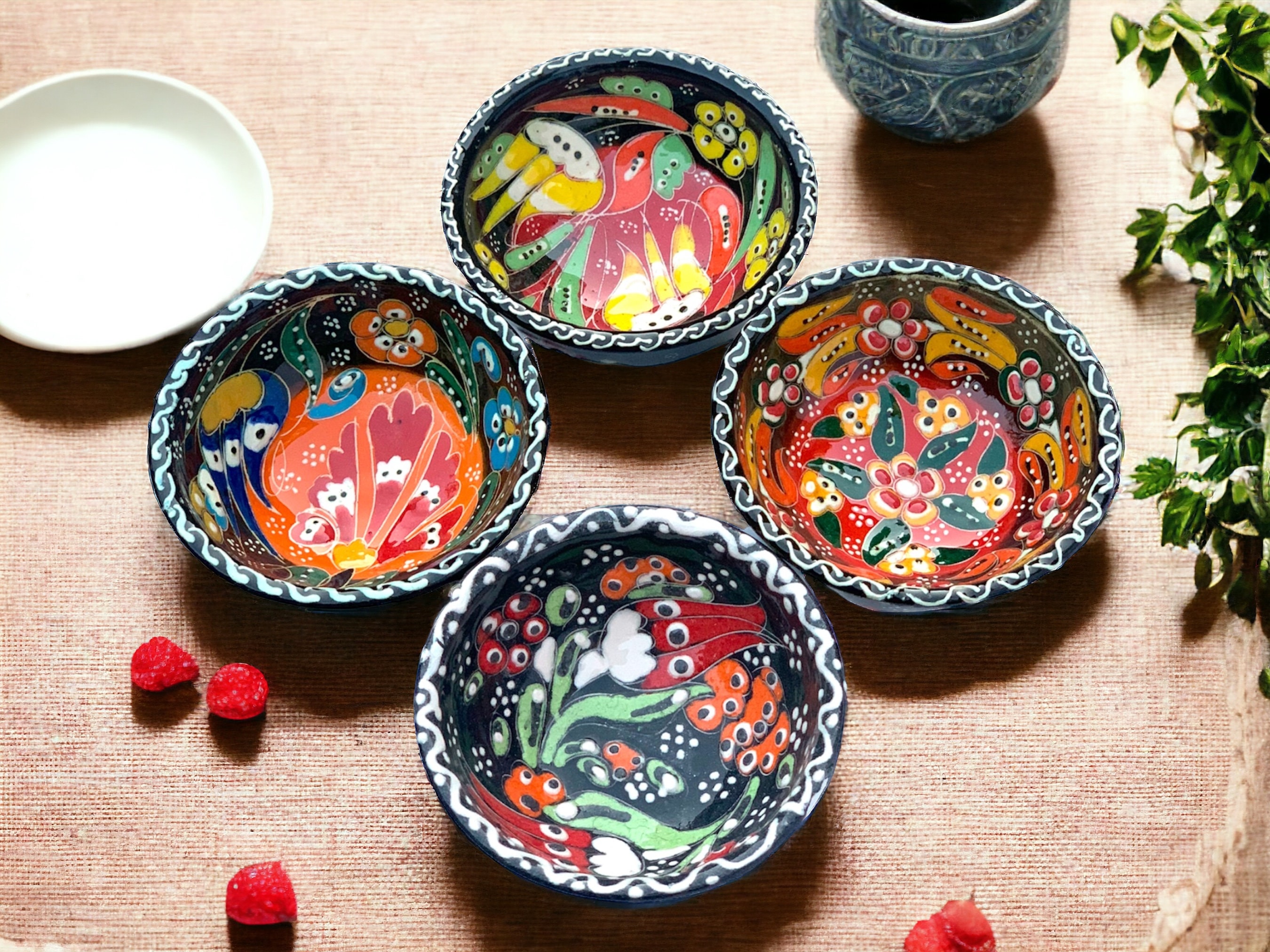 8 Pieces Ceramic Bowls & Tray Set | Breakfast Dinnerware Nuts Snack Tapas Serving Pottery - View #3