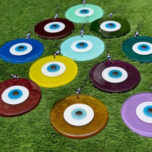 Nueva moda colorido de 12 cm de vidrio turco mal de ojo, ojo de la suerte, colgante de pared de mal de ojo hecho a mano, decoración del hogar de mal de ojo, adorno de mal de ojo turco