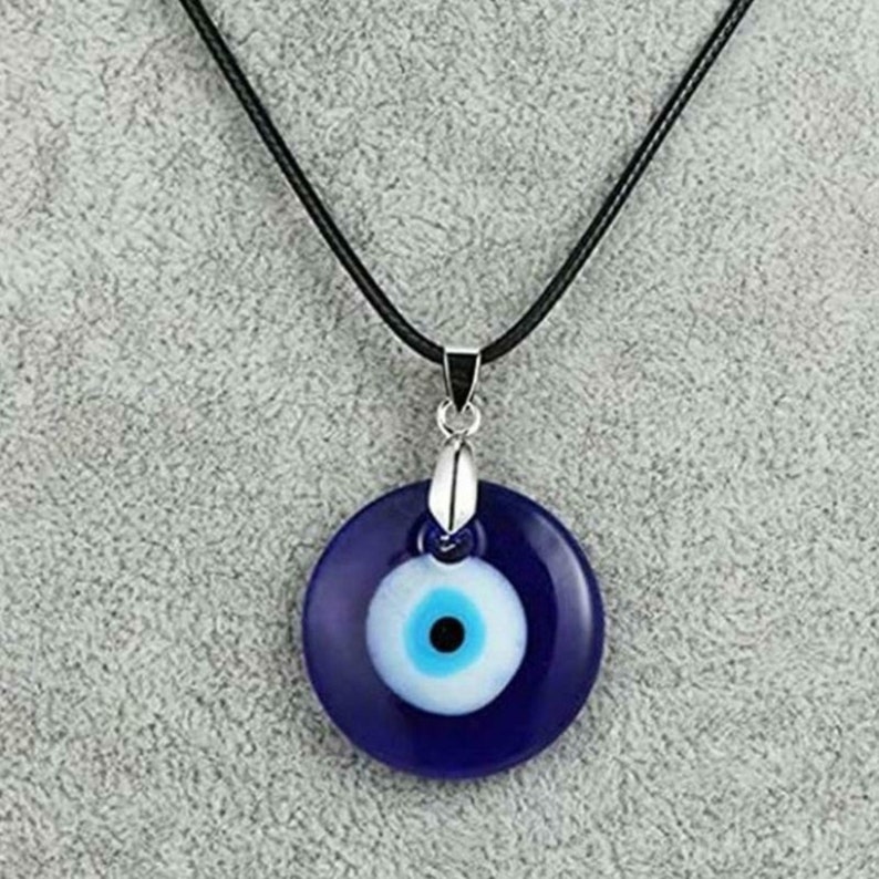 Turkish Evil Eye Pendant Necklace Glass Leather Rope Chain | Etsy UK