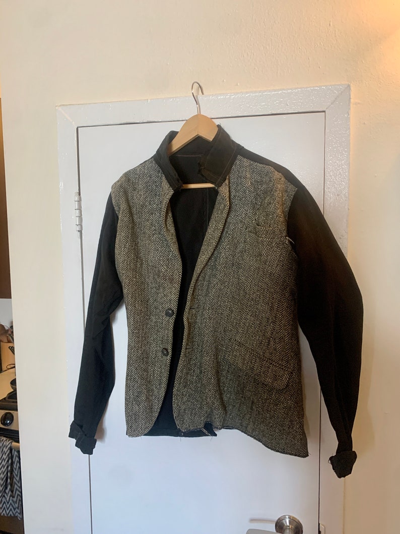 Custom Asymmetrical Tweed / Denim Jacket Handmade image 2