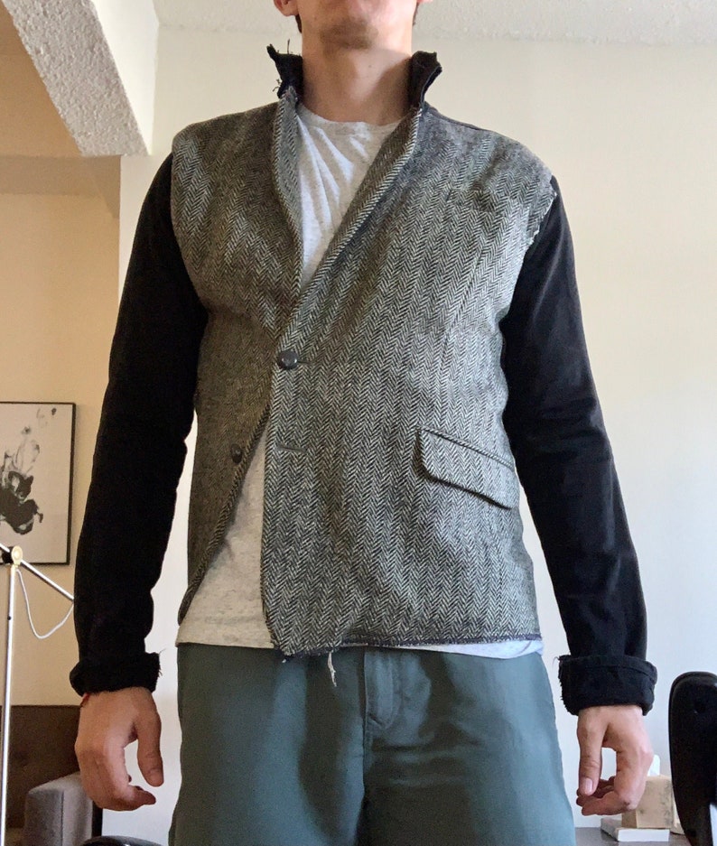 Custom Asymmetrical Tweed / Denim Jacket Handmade image 1