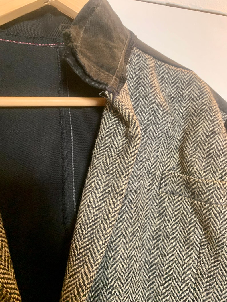 Custom Asymmetrical Tweed / Denim Jacket Handmade image 4