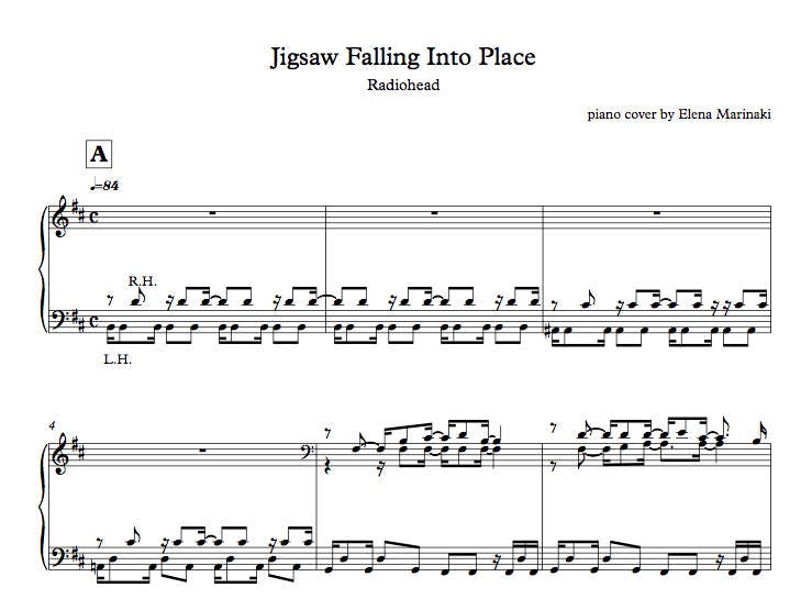 DOWNLOADABLE Jigsaw Falling Into Place Piano Cover by Etsy
