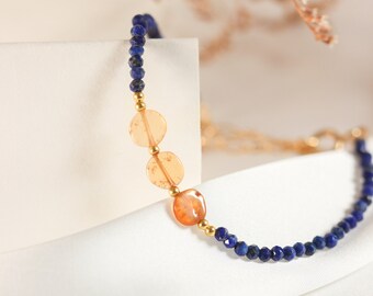 Gold filled bracelet and semi-precious stones of Lapis lazuli and Hessonite - Bracelet N2 - Special edition