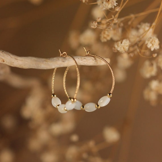 Small Caeli Creoles in White Mother-of-pearl, Creole Earrings
