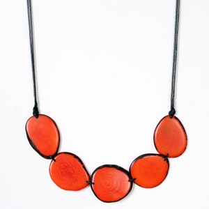 Tagua Necklace Orange Chips Handmade, Adjustable