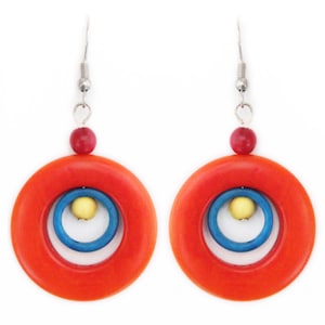 Tagua Earrings Orange Circles Handmade, Lightweight