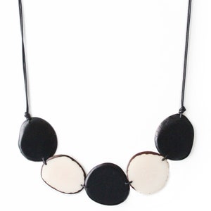 Tagua Necklace Black and Ivory Chips Handmade, Adjustable