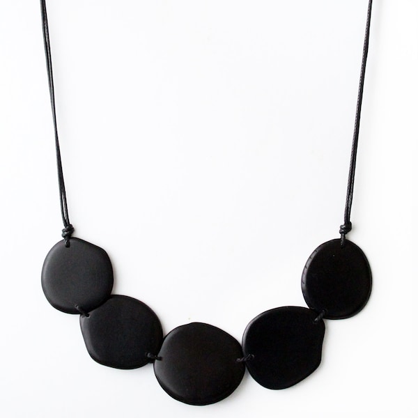 Tagua Necklace Black Chips Handmade, Adjustable