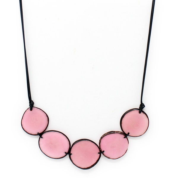 Tagua Necklace Pink Chips, Adjustable, Handmade