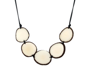 Tagua Necklace Chips in Natural Ivory White, Adjustable, Handmade