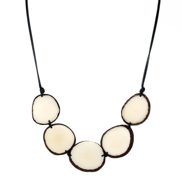 Tagua Necklace Chips in Natural Ivory White, Adjustable, Handmade