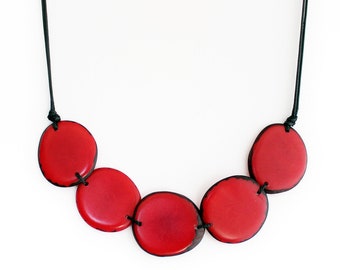 Tagua Necklace Red Chips Handmade, Adjustable