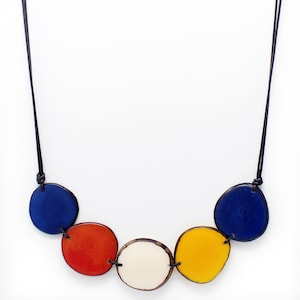 Tagua Necklace Chips  in Blue, Yellow, Ivory and Orange, Handmade, Adjustable