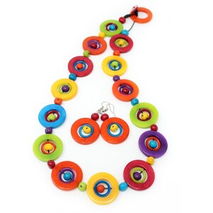 Tagua Nut Jewelry Set, Multicolor Tagua Necklace and Earrings, Circles, Handmade Fair Trade, by Florama Natural Jewelry