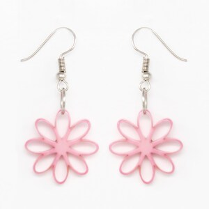 Tagua Earrings Pink Flowers Handmade, Lightweight