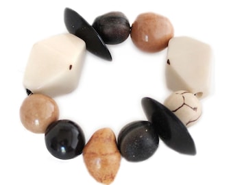 Chunky Tagua Bracelet Handmade, Fair Trade, Red, Black, Ivory, by Florama Natural Jewelry