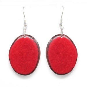 Tagua Earrings Red Chips Handmade