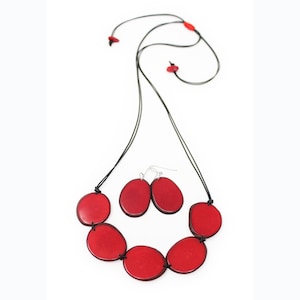 Tagua Nut Jewelry Set, Red Chips Tagua Necklace and Earrings, Handmade Fair Trade, by Florama Natural Jewelry