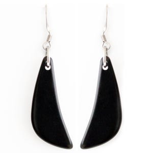 Tagua Earrings Slivers in Black Handmade Fair Trade, Lightweight by Florama Natural Jewelry