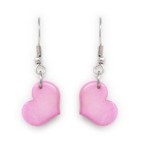 Tagua Earrings Pink Hearts Handmade Fair Trade Lightweight by Florama Natural Jewelry