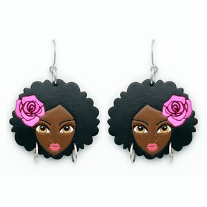 Wooden Earrings, African Woman, Handmade Fair Trade Lightweight