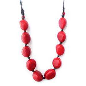 Tagua Necklace Seeds in Red Handmade Fairtrade, by Florama Natural Jewelry