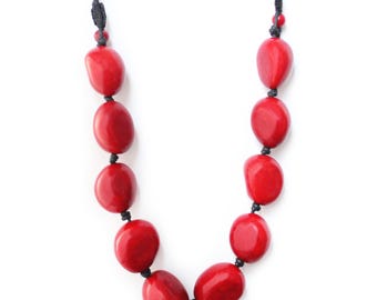 Tagua Necklace Seeds in Red Handmade Fairtrade, by Florama Natural Jewelry