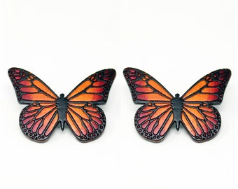 Wooden Stud Earrings, Butterflies, Black, Red and Orange, Handmade, Fair trade, Lightweight