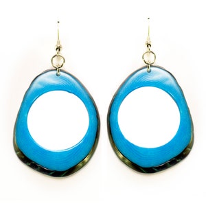 Tagua Earrings Blue Slices, Handmade