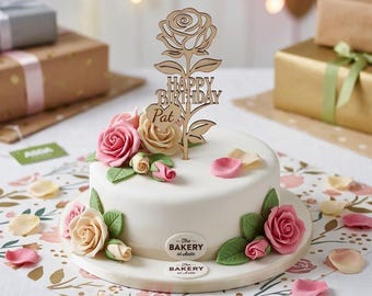 Wooden Rose Birthday Cake Topper.