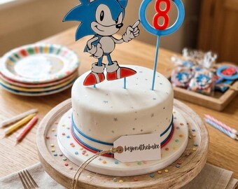Sonic The Hedgehog themed 3D Printed Cake Topper - Personalised with name and age.