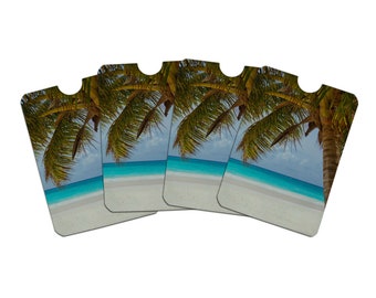 Flamingo Palm Trees Tropical Vacation Credit Card RFID Blocker Holder Protector Wallet Purse Sleeves Set of 4